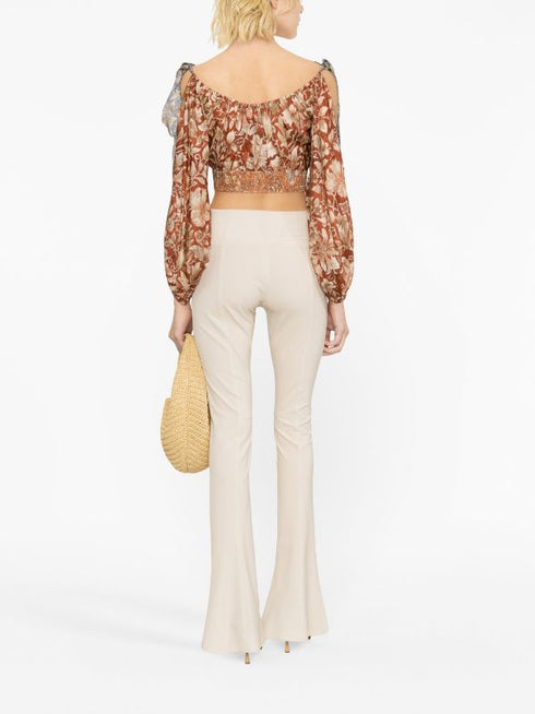 Chintz floral-print silk crop top